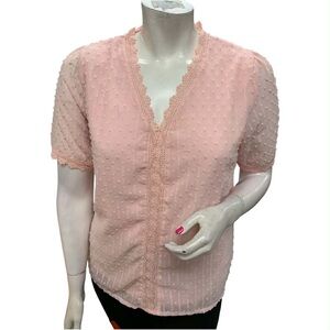 Elegant Pink Lace Trim Women's Top Size XL